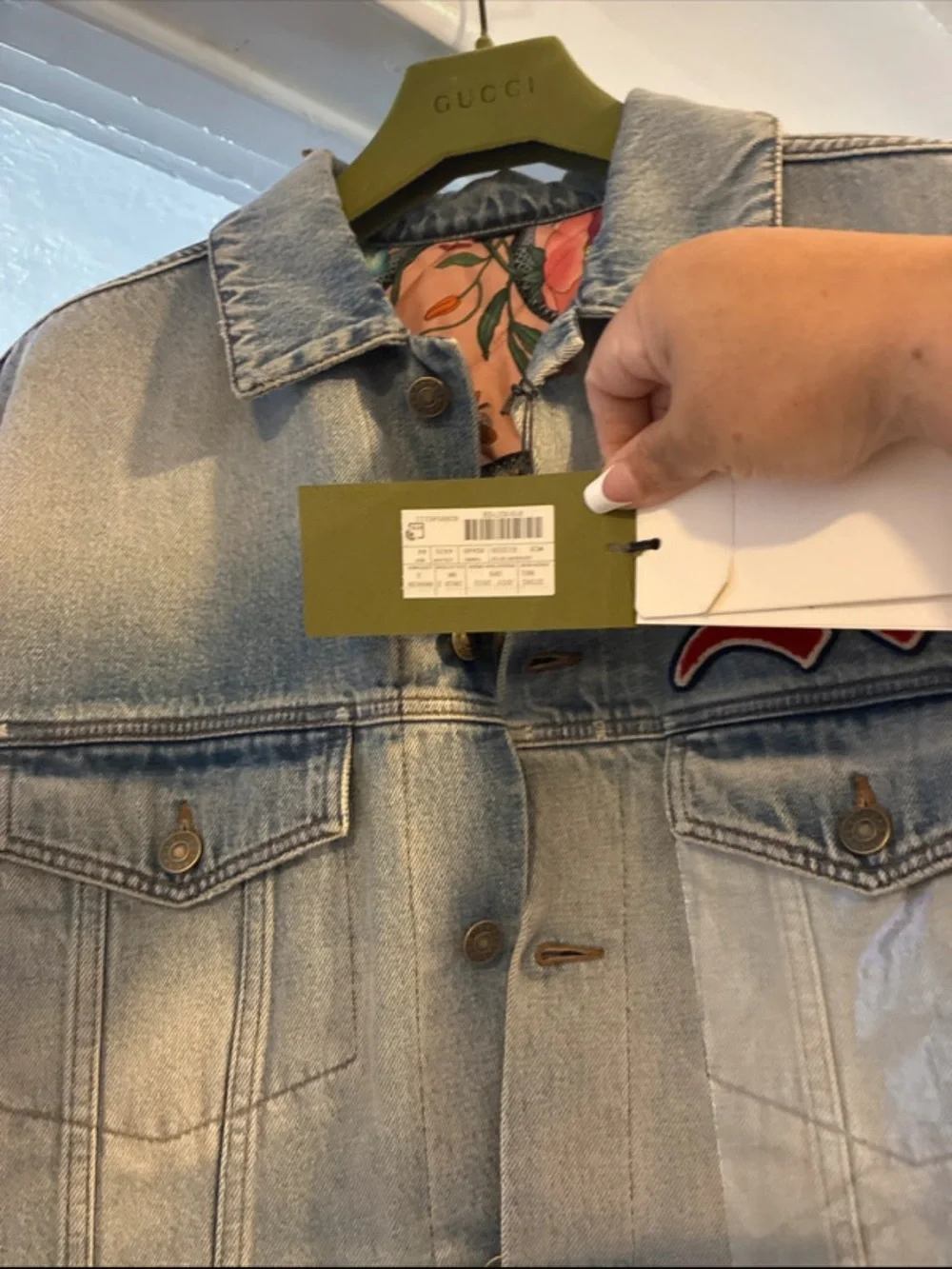 Gucci Light Gray Denim Jacket with Red 'M' Patch